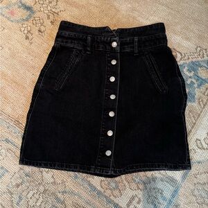 Black Button-Front Denim Skirt